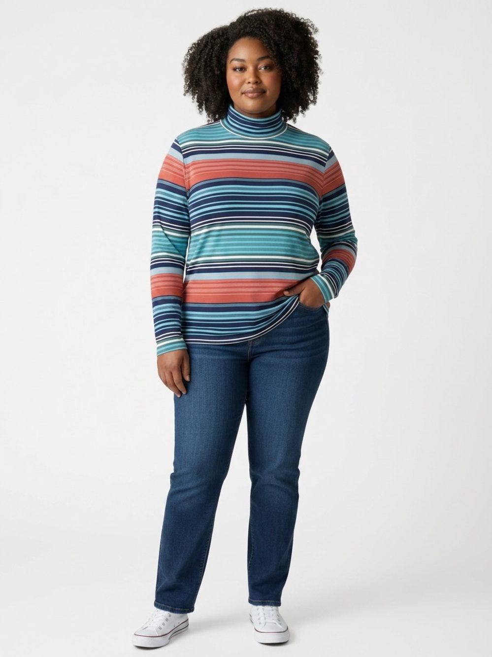 L.L.Bean XL Petite Supima Cotton Striped Turtleneck Top Multicolor - Picture 5 of 8